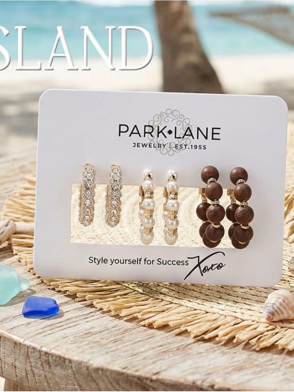 Island Park Lane Gold, Brown and Pearl Trio Earring Hoop Set Great Gift Limited